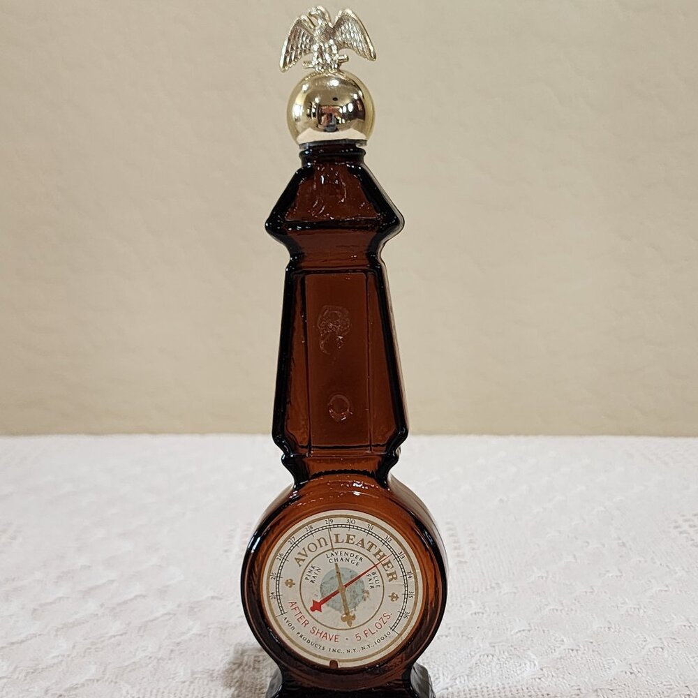Vintage Avon BAROMETER Leather Scent Brown Glass Bottle Full No Box